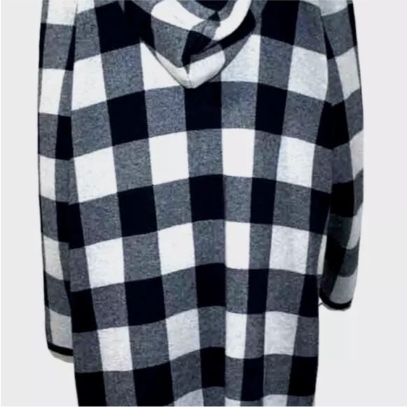 D & Co Jacquard Plaid Open Front Hooded Cardigan Navy Checkered FREE SHIPPING - Picture 5 of 12